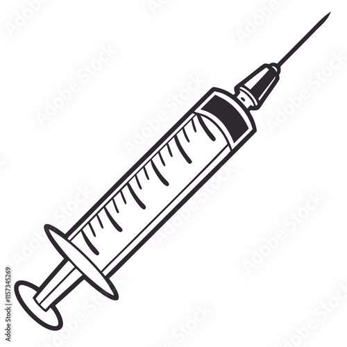 Line art of Syringe. Vector illustration 