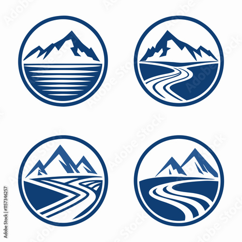 Mountain and River Icon Bundle Vector Design. photo