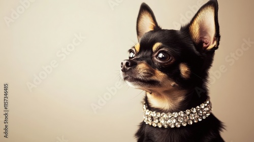 Charming Chihuahua with a Sparkling Collar Looking Elegant and Stylish in a Soft Background