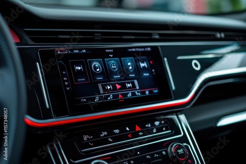 Modern Car Dashboard Displaying Virtual Interface Features and Controls for Enhanced Driving Experience with Touchscreen Technology