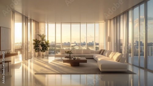 Wallpaper Mural Sunlit modern living room with city view. Torontodigital.ca