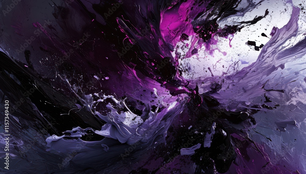 Abstract purple and black paint explosion; vibrant, dynamic artwork perfect for backgrounds, websites, and design projects. Abstract purple and black paint explosion; vibrant, dynamic artwork perfect for backgrounds, websites, and design projects.