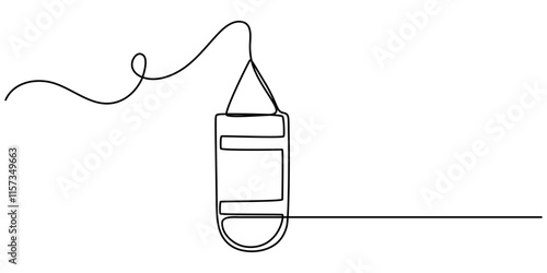 Single one line drawing punching bag. Fitness equipment concept. Continuous line draw design graphic vector illustration, Boxing training punch bag continuous one line drawing, Continuous one line.