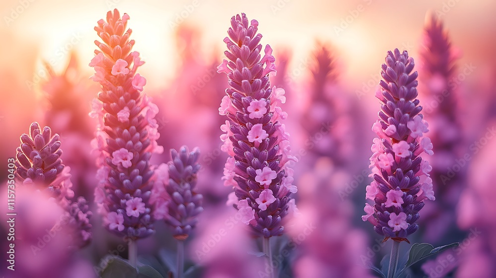 Obraz premium Lavender Flowers Blooming At Sunset Soft Light