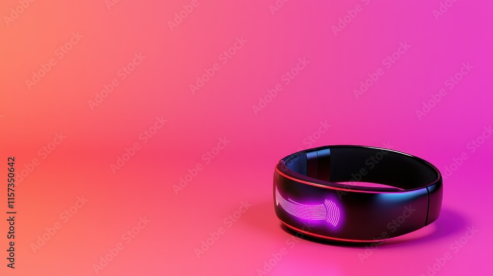 Futuristic Wearable Technology: Glowing Holographic Audio Device on Vibrant Gradient Background Showcasing Modern Innovations in Tech Futuristic Wearable Technology: Glowing Holographic Audio Device on Vibrant Gradient Background Showcasing Modern Innovations in Tech