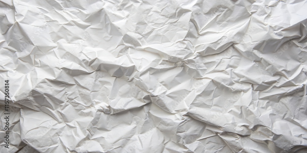 Obraz premium Crumpled white paper with folds and creases scattered around the surface, revealing a glimpse of the underlying texture , crumpled paper, texture