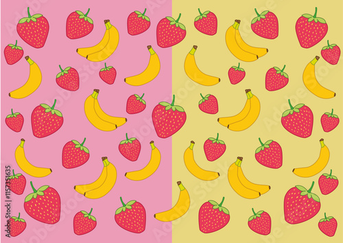 strawberry and banana fabric pattern design background illustration vector
