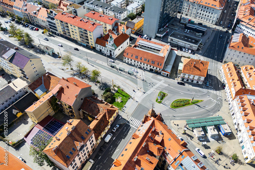 City of Graz from the air. Aerial view of the quare Griesplatz in the Gries district. photo