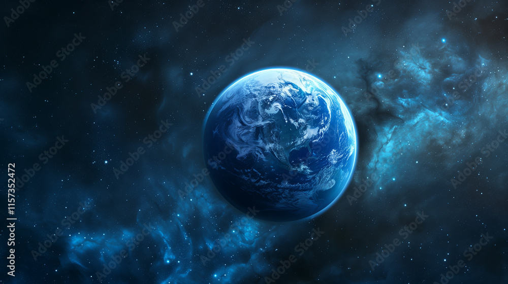 Obraz premium Planet in Deep Space with Starry Nebula 