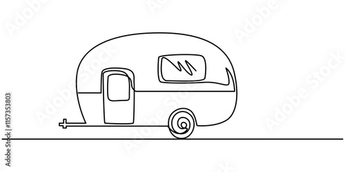 Camp & Caravan Continuous Line Editable Stroke Line, Continuous one line drawing of motorhome, Motorhome in continuous line art drawing style. Campervan recreational vehicle black linear sketch.