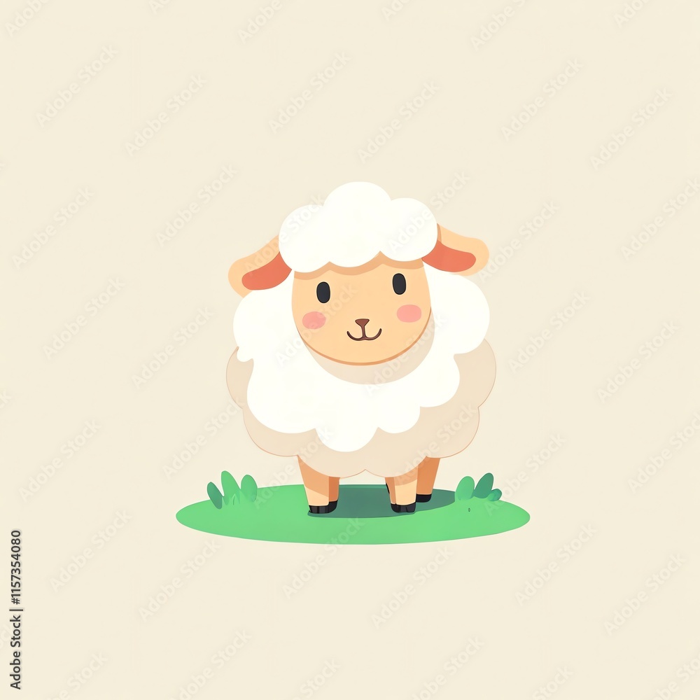 Adorable Cartoon Sheep in a Lush Green Pasture Adorable Cartoon Sheep in a Lush Green Pasture