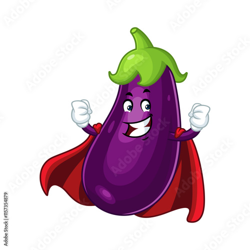 Superhero Eggplant Cartoon Character.