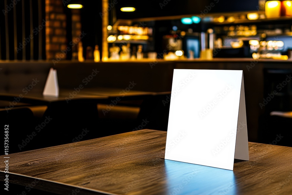 Elegant white label menu mockup displayed on a table. Elegant white label menu mockup displayed on a table.