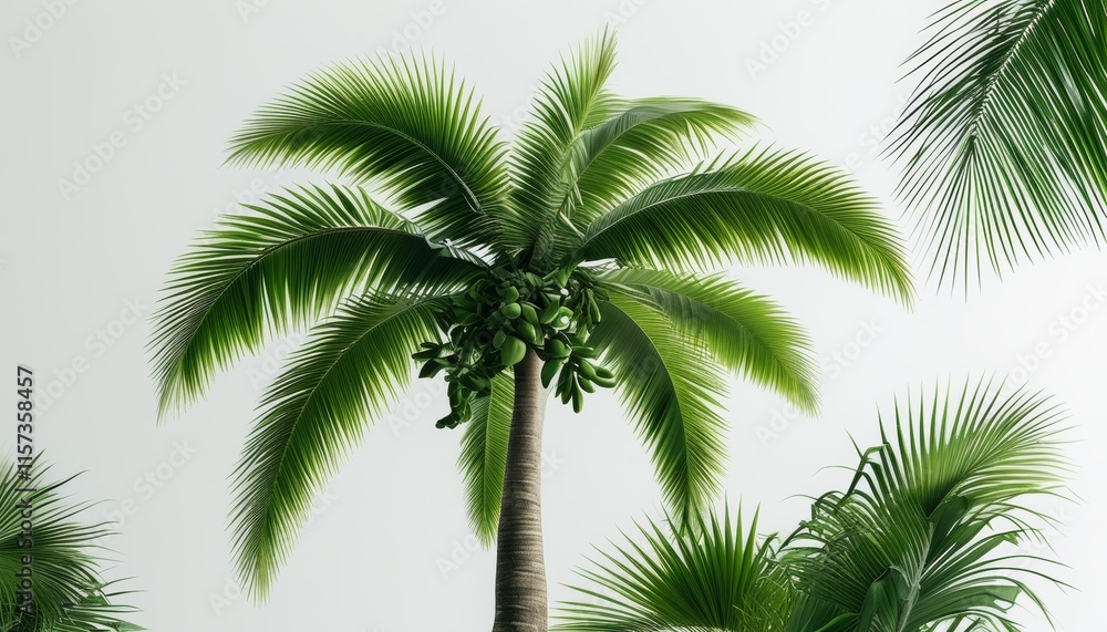 Fototapeta premium Lush Large Palm Trees in Tropical Setting with Vibrant Green Foliage and Elegant Shape