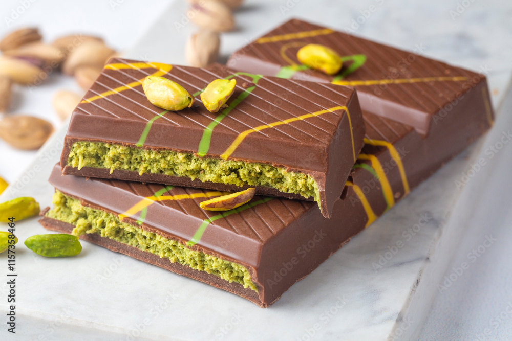 Trend chocolate; Dubai chocolate is made with pistachio paste and kadayif.