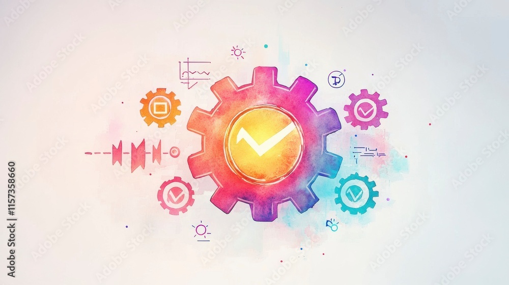 Fototapeta premium Glowing Gears and Colorful Settings Illustration with Artistic Elements for Creative and Technology Concepts