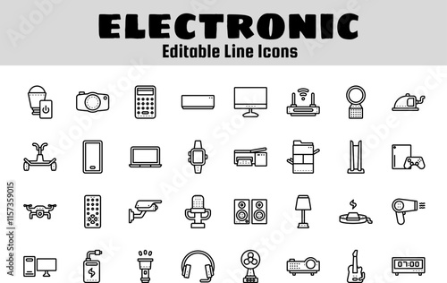 electronic outline icon set