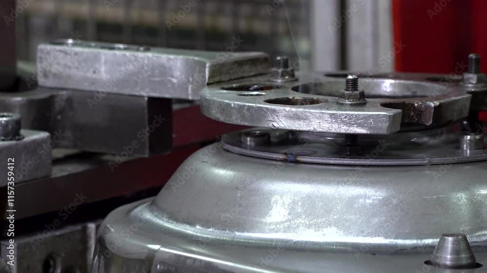 Close up view of welding machine tack weld metal in a heavy industrial factory. Close up view of welding machine tack weld metal in a heavy industrial factory.