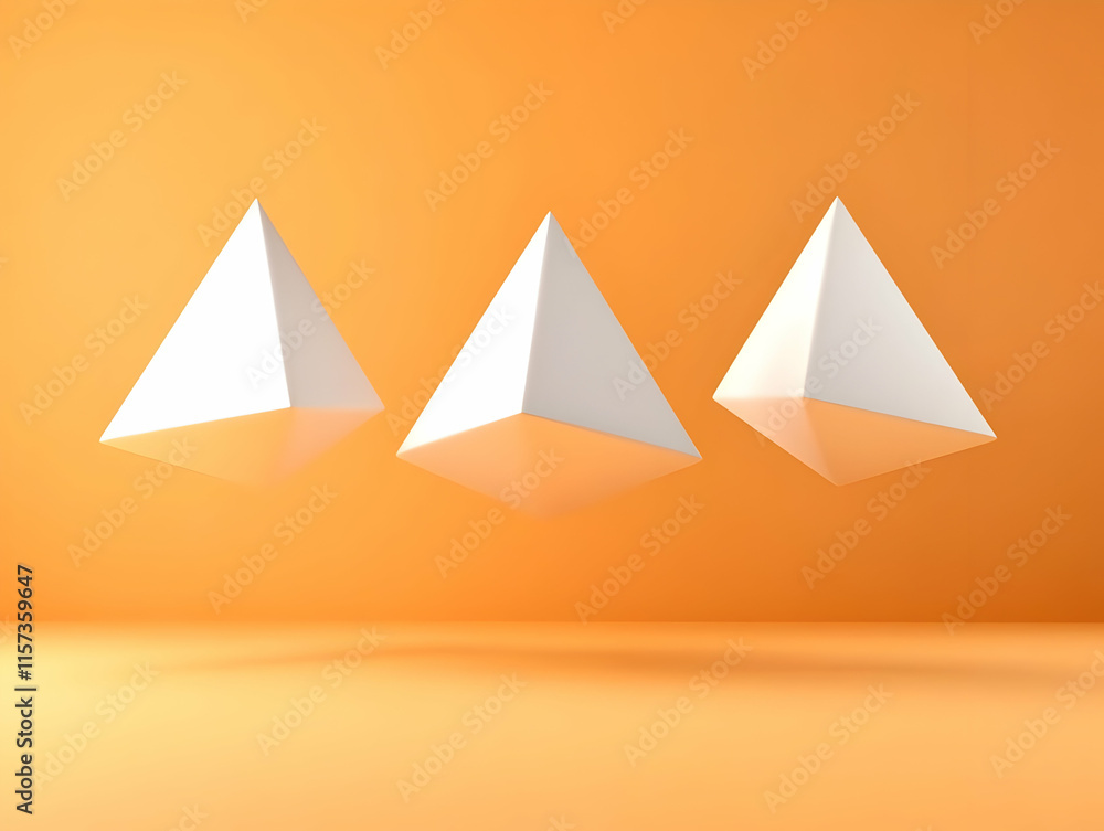 Orange Abstract 3D Background with White Pyramids Orange Abstract 3D Background with White Pyramids