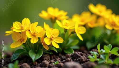 Large clusters of yellow flowers on the ground, flowers, blooms, earthy
