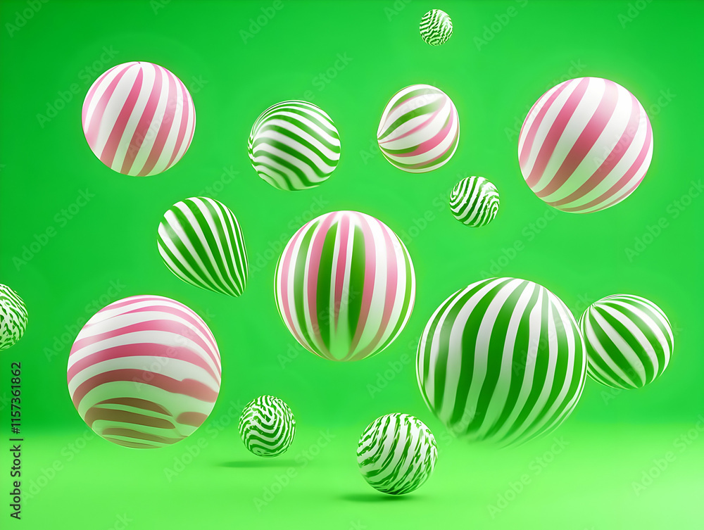 Green Pink Striped Sphere 3D Illustration Green Pink Striped Sphere 3D Illustration