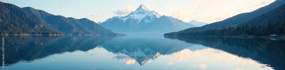 Mountain reflection in the calm surface of a lake, ripples, reflection Mountain reflection in the calm surface of a lake, ripples, reflection