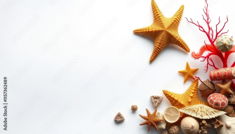 Starfish is on top of a pile of shells Starfish is on top of a pile of shells