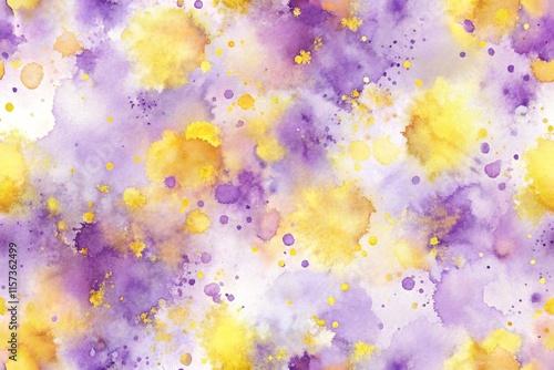 vibrant watercolor splash pattern in shades of purple and yellow, featuring abstract artistic blotches and soft gradients photo