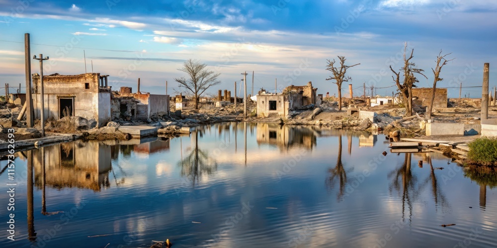 Ruins of a town flooded in Epecuen, flood, destroyed, abandoned, ruins, submerged, water, disaster, catastrophe, ghost town Ruins of a town flooded in Epecuen, flood, destroyed, abandoned, ruins, submerged, water, disaster, catastrophe, ghost town
