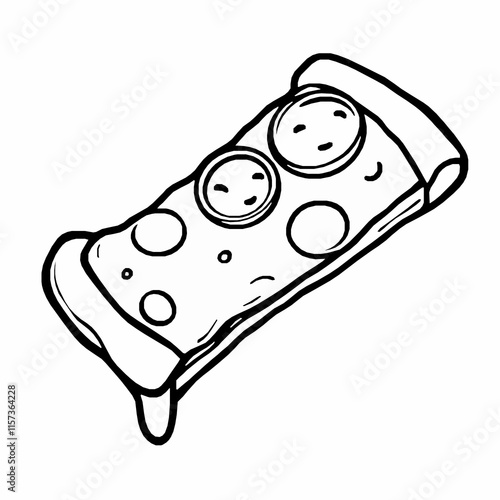 pizza slice outline vector illustration with cheese and pepperoni