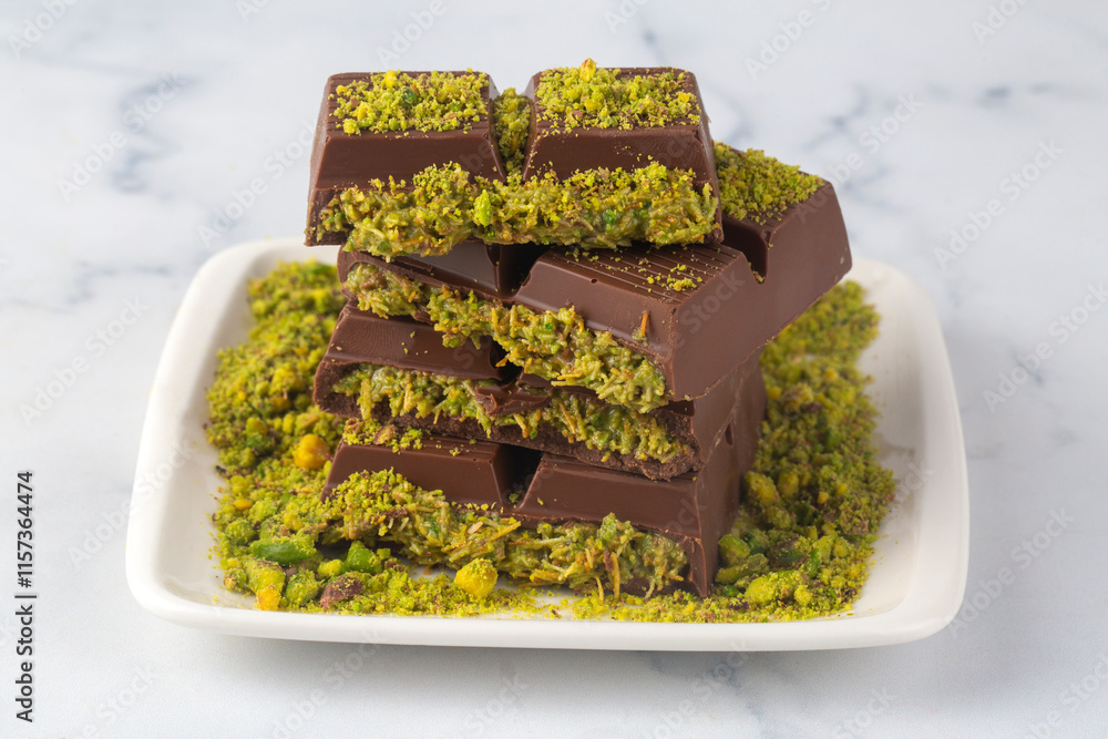 Trend chocolate; Dubai chocolate is made with pistachio paste and kadayif.