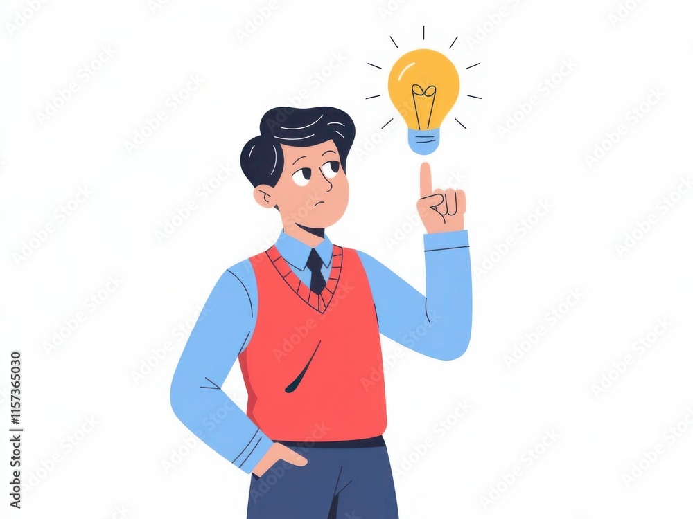 Creative Young Man Pointing at Light Bulb Idea for Inspiration and Innovation Creative Young Man Pointing at Light Bulb Idea for Inspiration and Innovation