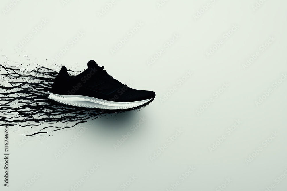 Black Running Shoe White Sole Speed Motion Trail Dynamic Athletic Sport Fitness Exercise Black Running Shoe White Sole Speed Motion Trail Dynamic Athletic Sport Fitness Exercise