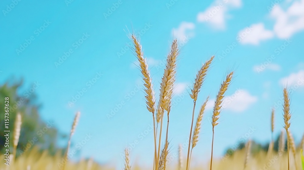 A close-up of golden wheat against a bright blue sky. A close-up of golden wheat against a bright blue sky.