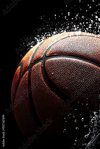 Basketball Splashing Water Black Background Sports Action Close Up Dynamic Game Intense Motion