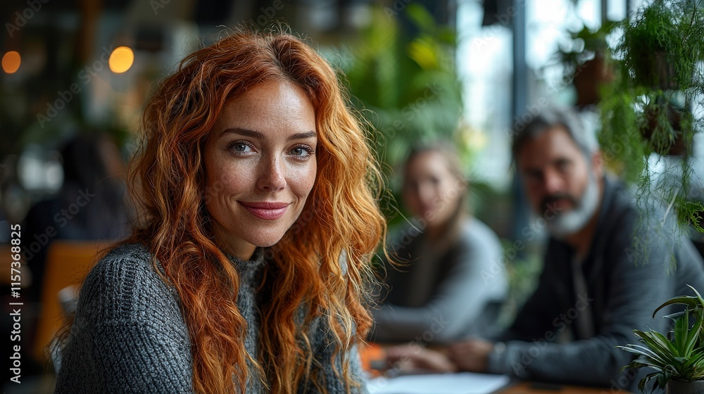 Woman with Red Hair Cafe Restaurant Gathering Woman with Red Hair Cafe Restaurant Gathering