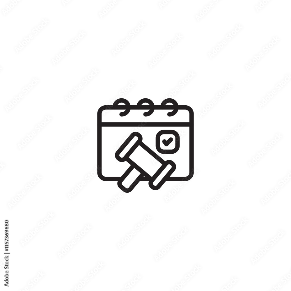 Calendar with gavel. Legal schedule. Calendar icon with a gavel, representing a legal date, court hearing, or important deadline. Court hearing date. Calendar with gavel. Legal schedule. Calendar icon with a gavel, representing a legal date, court hearing, or important deadline. Court hearing date.