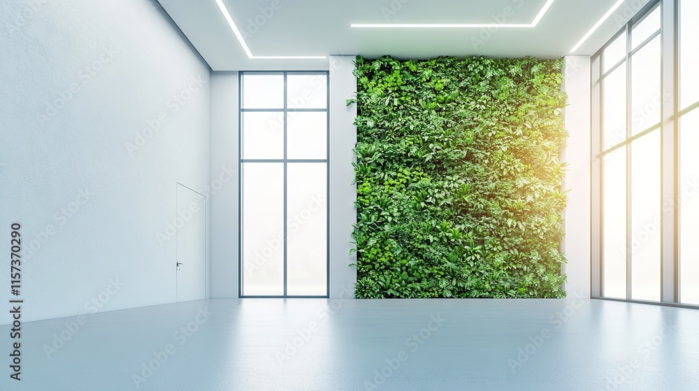 Fototapeta premium clean open space featuring vertical garden and natural ventilation under bright natural lighting