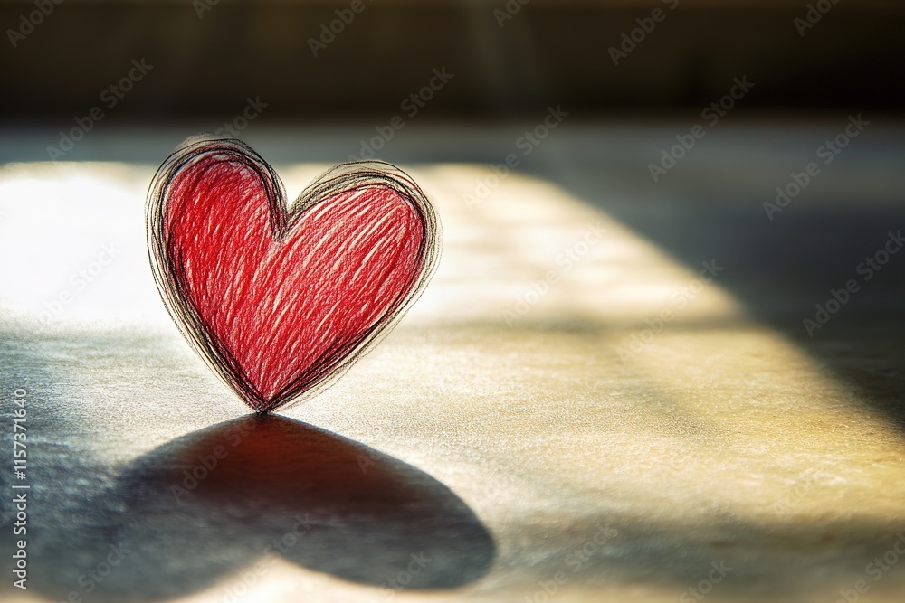 Fototapeta premium single hand-drawn heart displayed on matte surface under soft natural light
