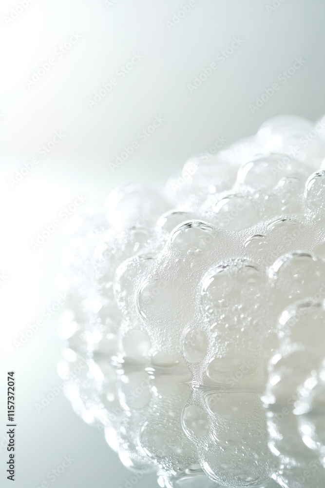 close-up of foamy cleanser bubble pattern displayed on reflective surface under bright lighting close-up of foamy cleanser bubble pattern displayed on reflective surface under bright lighting