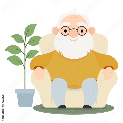 Senior elderly man sitting in a armchair at home