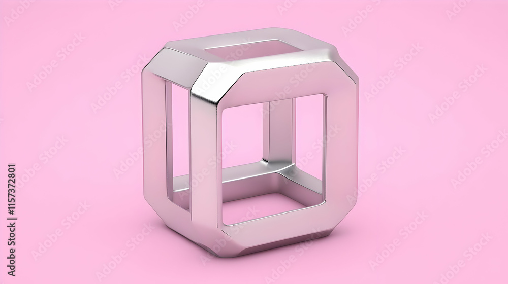 Pink Background 3D Silver Cube Illustration Pink Background 3D Silver Cube Illustration