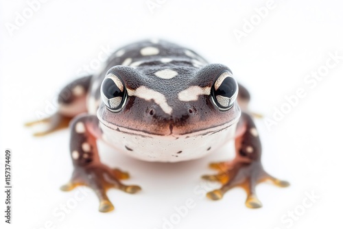 close-up of rare endangered amphibian on clean white background with ample space on either side for copy or branding photo