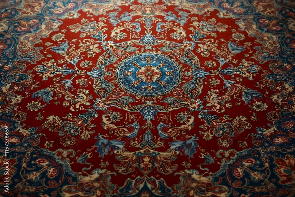 Ornate Persian Rug with Floral Patterns in Rich Red and Blue Ornate Persian Rug with Floral Patterns in Rich Red and Blue