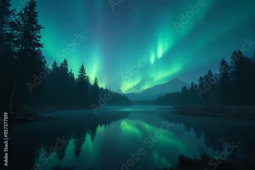 Wallpaper Mural Stunning Night Sky with Northern Lights Over Serene Lake Torontodigital.ca