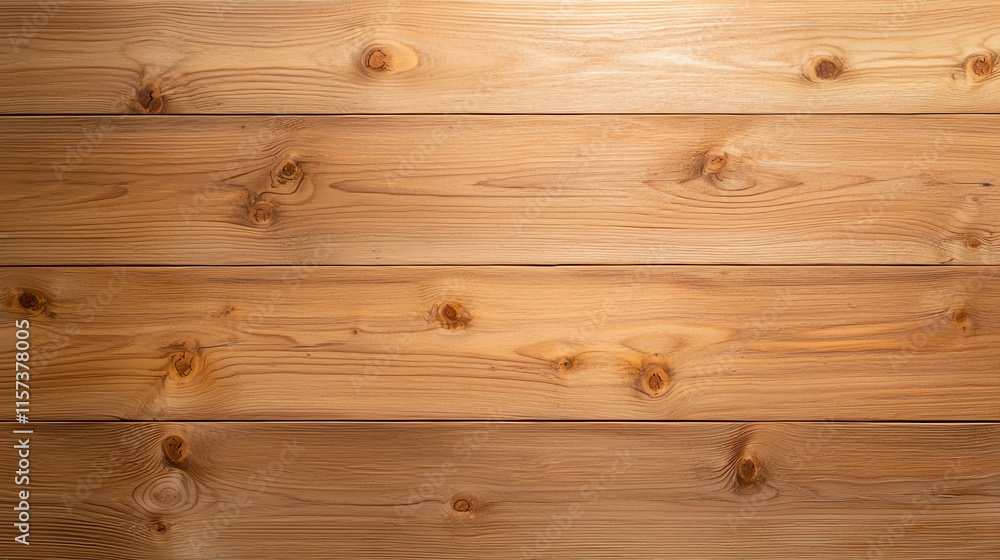 Fototapeta premium Close-up of a natural wooden texture background showcasing smooth, polished pine wood planks with distinct grain patterns, ideal for design elements or presentations.