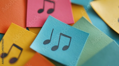 Musical Notes on Vibrant Sticky Notes Symbolizing the Cultural Significance of Music in Creative Expression and Artistic Communication photo