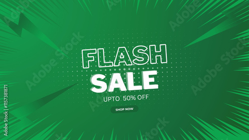 Flash Sale Shopping Poster or banner with Flash icon and 3D text on green background. Flash Sales banner template design for social media and website.
