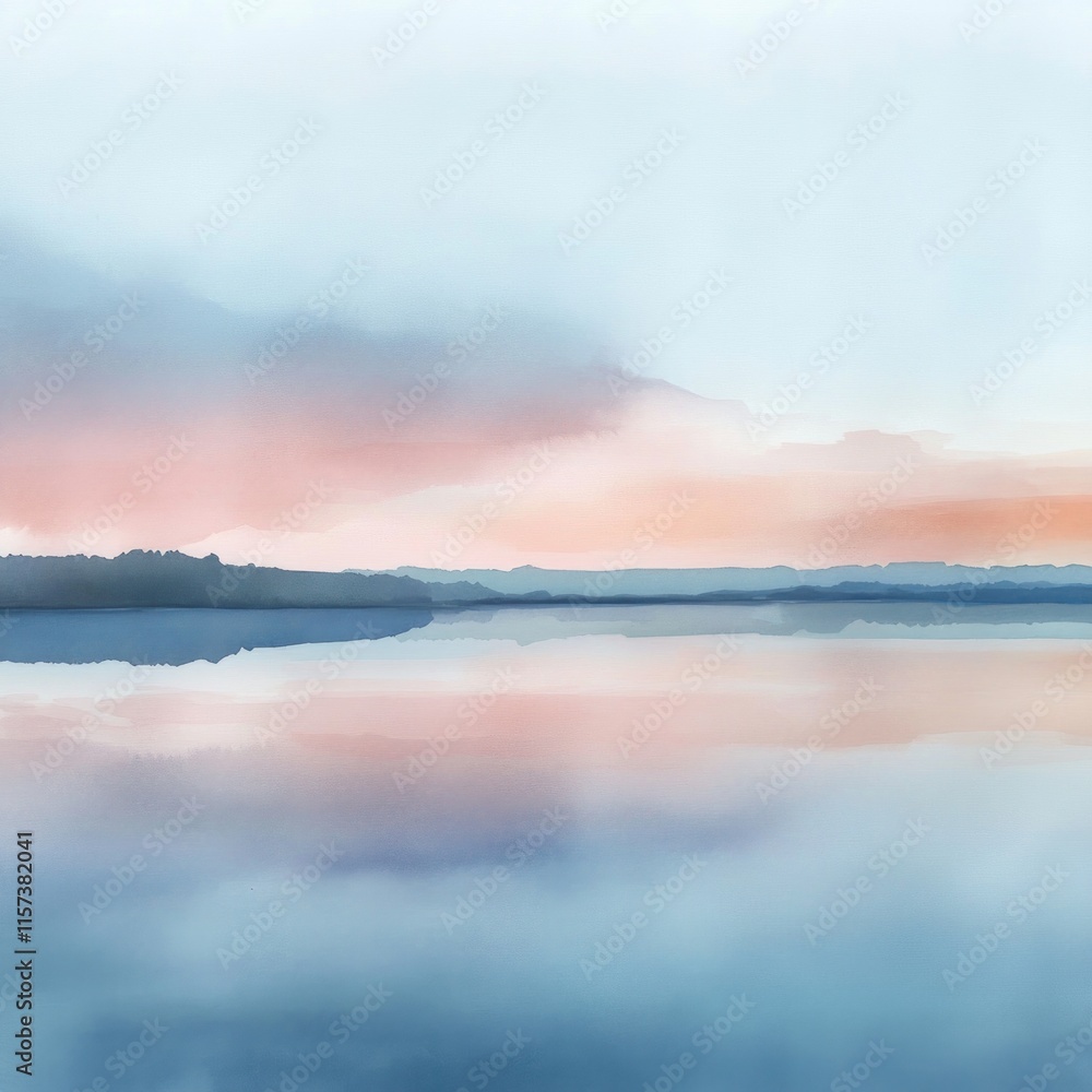 Obraz premium Serene lakeside sunset reflection.