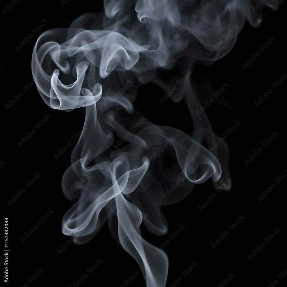 Fototapeta premium Steam, smoke, vapor isolated on black background. Smoke steam spray, abstract vaporing water, texture of cold mist, hot vapor, fog effect closeup, black screen. Hot food, drink. Overlay using 